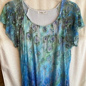 Indigo Soul, tunic top, M, lined, Nylon/ Spandex/ Rayon